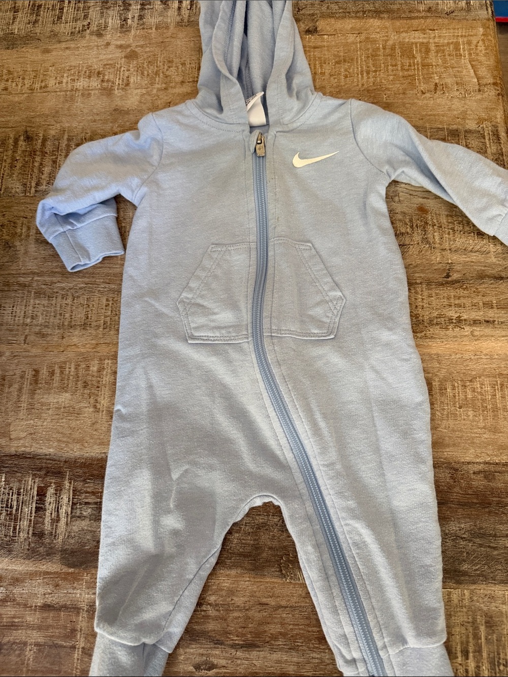 Nike Light Blue Hooded Zip Footie with White Swoosh